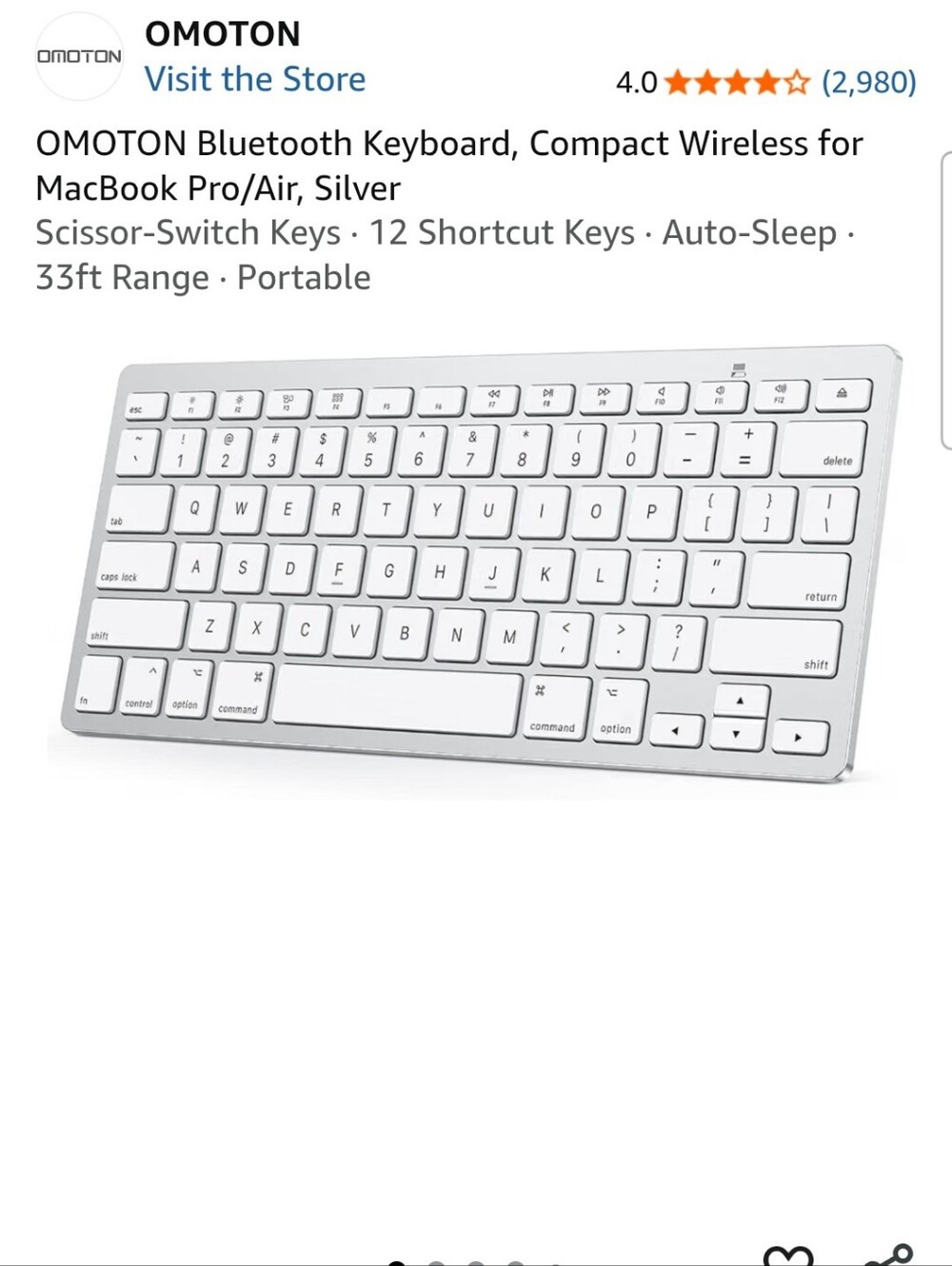 Wireless Bluetooth Compact Tablet Keyboard - Silver